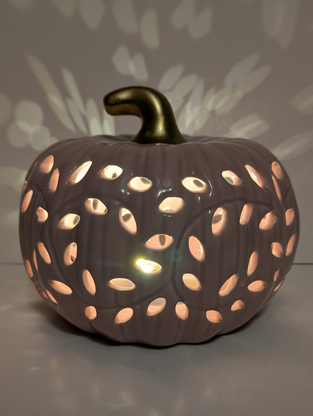 Pumpkin Ceramic Pink Pumpkin Light Up Accent with Gold Stem - Unbranded